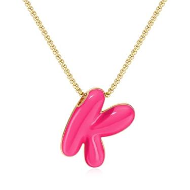 Imagem de KissYan Colar com letras de bolha, banhado a ouro 14 K, pingente de caixa com inicial de balão colorido, joia delicada para presente, Adjustable, Cobre, Sem Pedra Preciosa