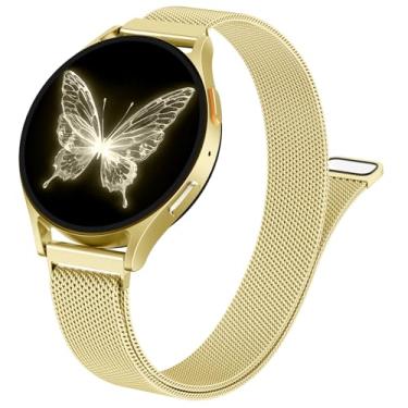 Imagem de SNBLK Pulseiras magnéticas de metal finas compatíveis com Galaxy Watch 5 Band 7 6 4 FE de 40 mm e 44 mm/6 Classic/Active 2/5 Pro/Watch 3, pulseira de malha de aço inoxidável milanesa de 20 mm para