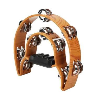 Imagem de menolana Pandeiro de Duas Fileiras, Instrumento de Percussão, Iluminação Musical, Pandeiro Meia Lua, Guizos Metálicos para Concerto, Palco de Karaokê, Bar