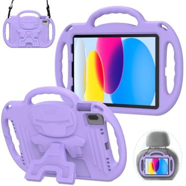 Imagem de AVAWO Capa infantil para iPad (A16) 11ª geração 2025 e iPad 10ª geração 10 polegadas 2022, iPad Air (M3/M2) 2025/2024, proteção à prova de choque com alça de ombro/alças/suporte, roxo fofo