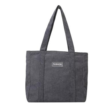 Imagem de Bolsa feminina de veludo cotelê, bolsa de ombro de lona, bolsa de ombro casual com zíper, bolsa de ombro de grande capacidade para viagens e trabalho
