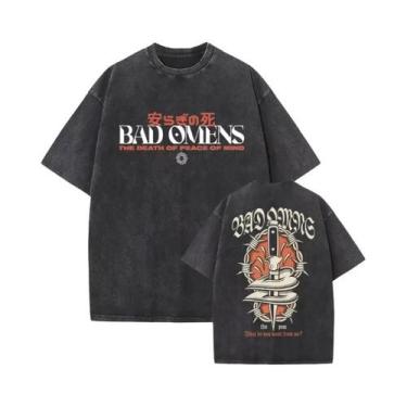 Imagem de Camiseta Gráfica Vintage Lavada Com Estampa Bad Omens Para Homens E Mu