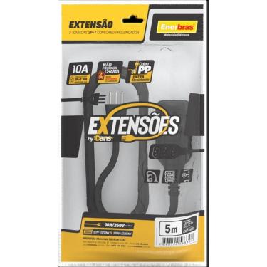 Imagem de Extensão 3 Tomadas 2P+T 10A 5 Metros Preto Bivolt - Enerbras