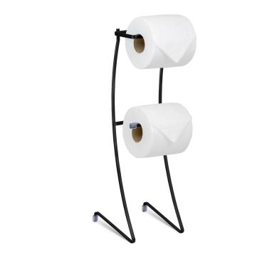 Imagem de Porta Papel Higienico de Chão Laminado Suporte para 2 Rolos Preto