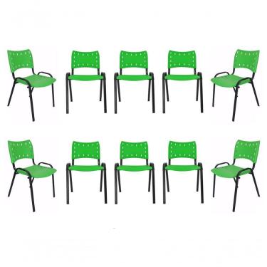 Imagem de Kit 10 Cadeiras Iso Para Escola Escritório Comércio Verde Base Preta