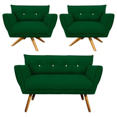 Imagem de Kit 01 Namoradeira E 02 Poltronas Anitta Suede Verde