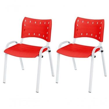 Imagem de Cadeira Iso Base Branco Igreja, Escola, Escritório - Vermelho - Kit 2 Peças