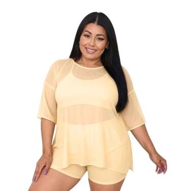 Imagem de Blusa Tule Feminina Fitness Academia Plus Size Amarelo Cor:AmareloTama