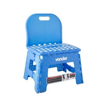 Imagem de Banqueta plástica dobrável azul 220mm com encosto VONDER 