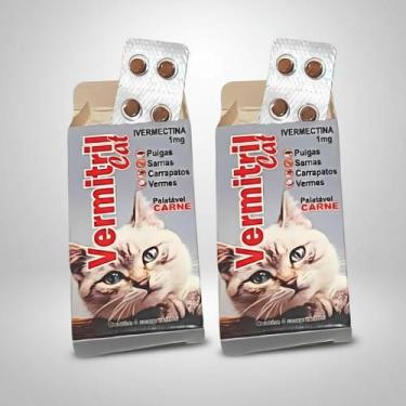 Imagem de Vermitril Gatos  8 Comprimidos Mastigáveis 4 em 1  Anti Pulgas, Carrap