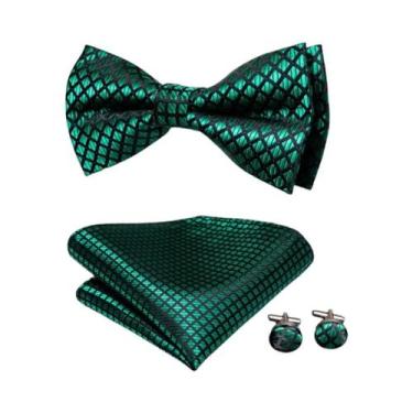Imagem de Conjunto De Gravata Borboleta E Abotoaduras Masculinas Em Seda Verde A