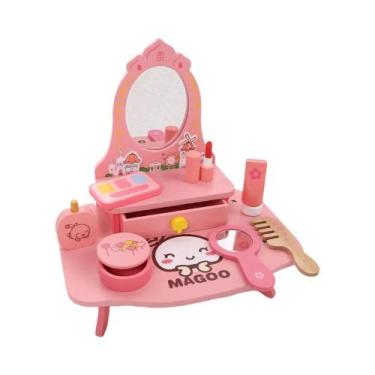 Imagem de Conjunto De Maquiagem Infantil De Madeira Com Espelho E Mesa De Maquia