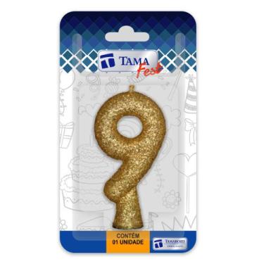 Imagem de Vela de aniversário Número Dourado Nº 9 com 10 un. - TAMAROZZI EMBALAG