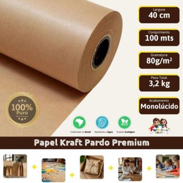 Imagem de Papel Kraft 40cm De Largura x 100 Metros Gramatura 80 Monolúcido - Fof