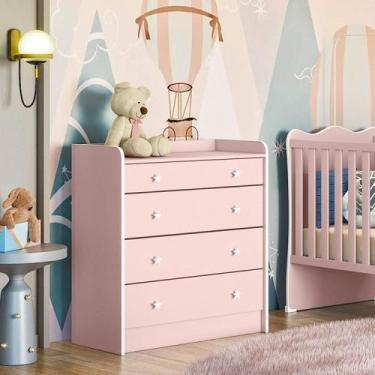 Imagem de Cômoda de Bebê com Trocador Doce Sonho 2523 Rosa Acetinado - Qmovi