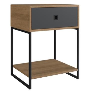 Imagem de Mesa De Cabeceira Industrial 45x37x61cm P1026 Mel Grafite Criado Cama 