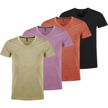Imagem de Kit 4 Camisetas Camisa Slim Fit Gola V-Masculino