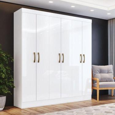 Imagem de Guarda Roupa Solteiro 6 Portas 2 Gavetas Branco - CASA 812