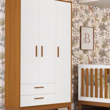 Imagem de Guarda-roupa 3 Portas para Quarto de Bebê Flip Branco Fosco / Savana -