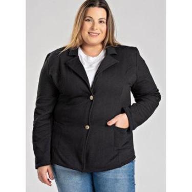 Imagem de Blazer Feminino Plus Size em Moletom Peluciado Fechamento com Botões - Serena-Feminino
