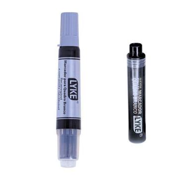 Imagem de Kit Pincel Marcador Quadro Branco Recarregável + Refil Lyke Preto