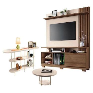 Imagem de Estante Home Theater Artheo Castanho Off White Com Mesa De Centro Sky 