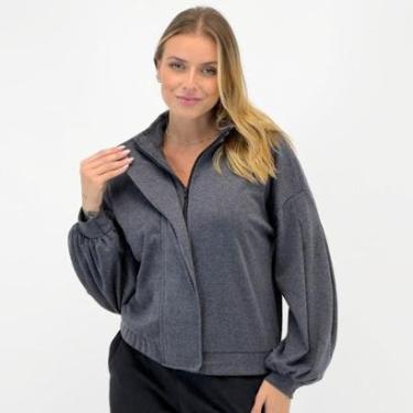 Imagem de Jaqueta Gris Bomber em Tecido Gola Alta Feminina-Feminino