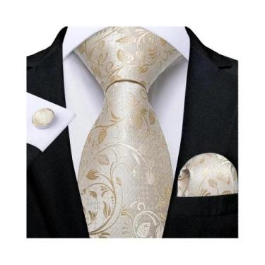 Imagem de Gravata De Seda Elegante Masculina Com Lenço De Bolso E Abotoaduras - 