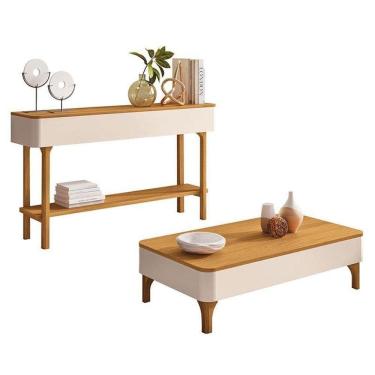 Imagem de Mesa De Centro Liz E Aparador Fiero Off White Cinamomo - Hb Móveis