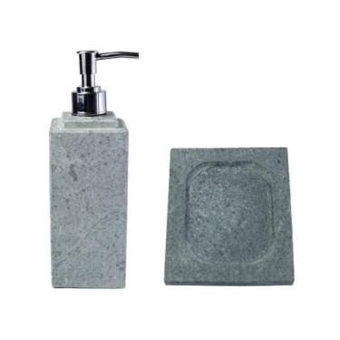 Imagem de Kit Banheiro Bancada Lavabo Luxo em Pedra Sabão N02 Prata - Industria 