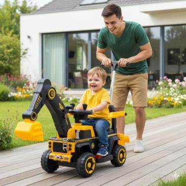 Imagem de Retroescavadeira Elétrica Infantil Trator Pá Móvel Veículo Empurrar Br