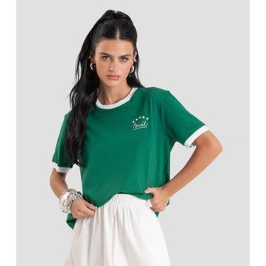 Imagem de Camiseta Feminina em Meia Malha Brasil Dianna Verde, GG, Verde