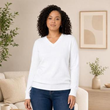 Imagem de Suéter Blusa Feminino Em Tricot Frio Casaco Grosso Cor:BrancoTamanho:G