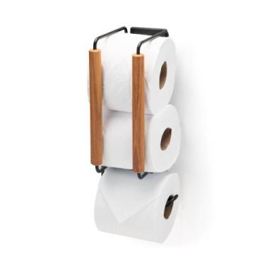 Imagem de Porta 3 Rolos Papel Higiênico Parede Bambu C/ Adesivo Preto - - Arthi,