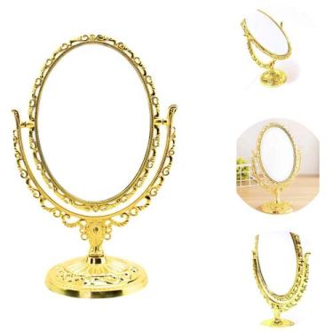 Imagem de Espelho de Mesa Princesa P/ Maquiagem 360g Dourado - Brafesty, Oval