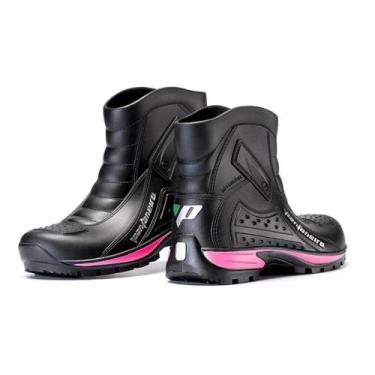 Imagem de Bota De Chuva Motoqueira Motogirl Pvc Cano Curto 100% Impermeável Pret