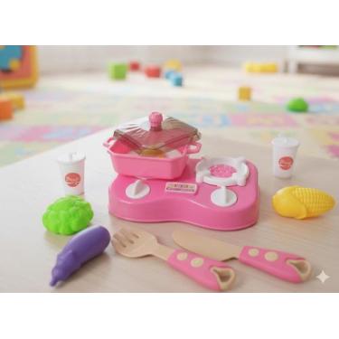 Imagem de Kit Fogãozinho Brinquedo Mini Cozinha 10 peças - MARCHETUTTI