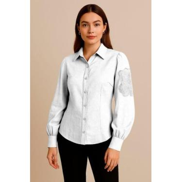Imagem de Camisa Feminina Manga Longa Bordada Viscolinho Premium B3522 - Genéric