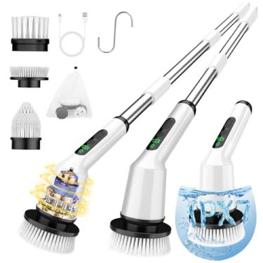 Imagem de Esfregão giratório elétrico para limpeza de banheiro, escova de limpeza sem fio com IPX7 à prova d'água e 2 velocidades, 3 cabeças de escova, suprimentos de limpeza de banheiro para chuveiro,