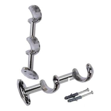 Imagem de Kit Suporte Duplo Luxo 28x28mm Alumínio Para Varão Cortina - Bella Art