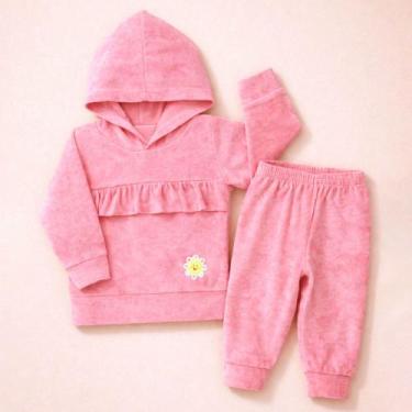 Imagem de Conjunto Plush Bebê Menina com Babadinho e Capuz Toque Macio - Era Uma