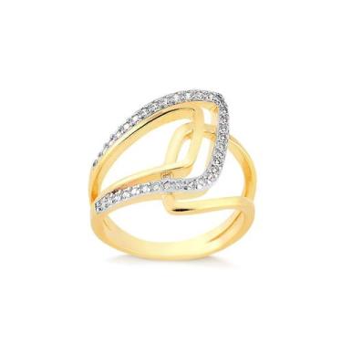Imagem de Anel Estilizado Com Zircônias Cristal Folheado A Ouro - Radhau Joias, 