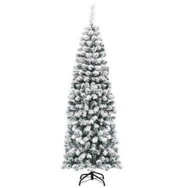 Imagem de Árvore de Natal Goplus 1,8m com Folhagem Flocada Slim Pencil