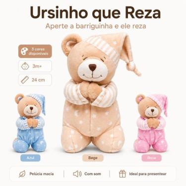 Imagem de Ursinho Que Reza Buba Pelúcia Musical Bebê 3m 24cm Macio Com Oração Az