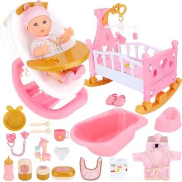 Imagem de Conjunto de Boneca Bebê deAO 20 Peças  Chupeta, Fralda e Acessórios