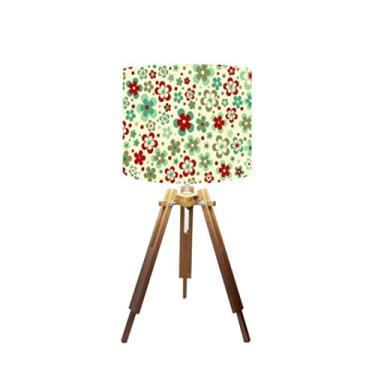 Imagem de Abajur Mesa Tripé Madeira 60cm Cores Florais - Md1001 Cúpula Ø30