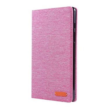 Imagem de CHAJIJIAO Capa ultrafina para Galaxy Tab A8.0 T290 / T295 (2019) Capa de couro PU horizontal flip de tecido com suporte e compartimentos para cartões (preto) Capa traseira para tablet (cor vermelha) rosa)