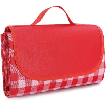 Imagem de Cobertor de piquenique familiar, dobrável, 200 x 150 cm, tapete grande para piquenique ao ar livre, grosso, impermeável, à prova de areia, para primavera, verão, parque, passeio, grama, praia, acampamento, tapete clássico (vermelho)