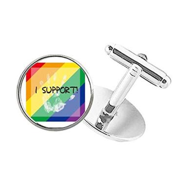 Imagem de DIYthinker LGBT Abotoaduras com clipe de botão redondo e bandeira de arco-íris