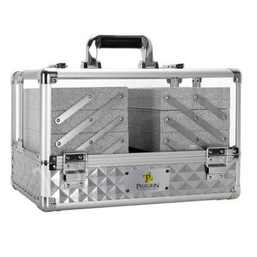 Imagem de Maleta Maquiagem Joias Alumínio e Acrílico Pelegrin PEL-M1019 Prata